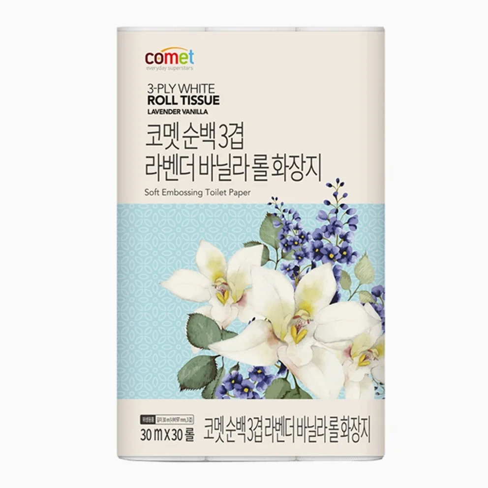 코멧 순백 3겹 라벤더 바닐라 롤화장지, 30m, 30개입, 1개